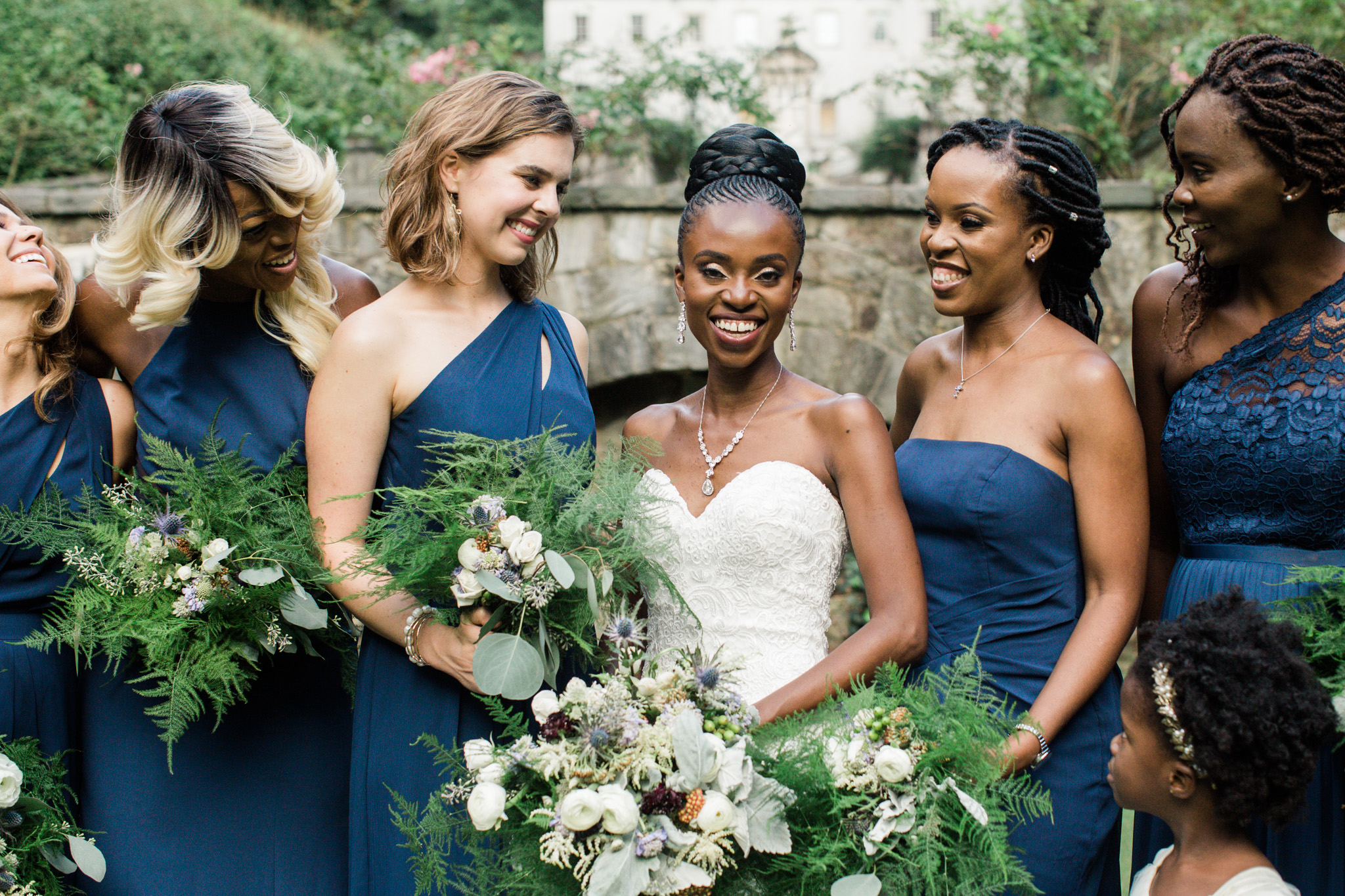Bridesmaid dresses complement the classic beauty of the Swan House. Photo by Rebecca Cerasani