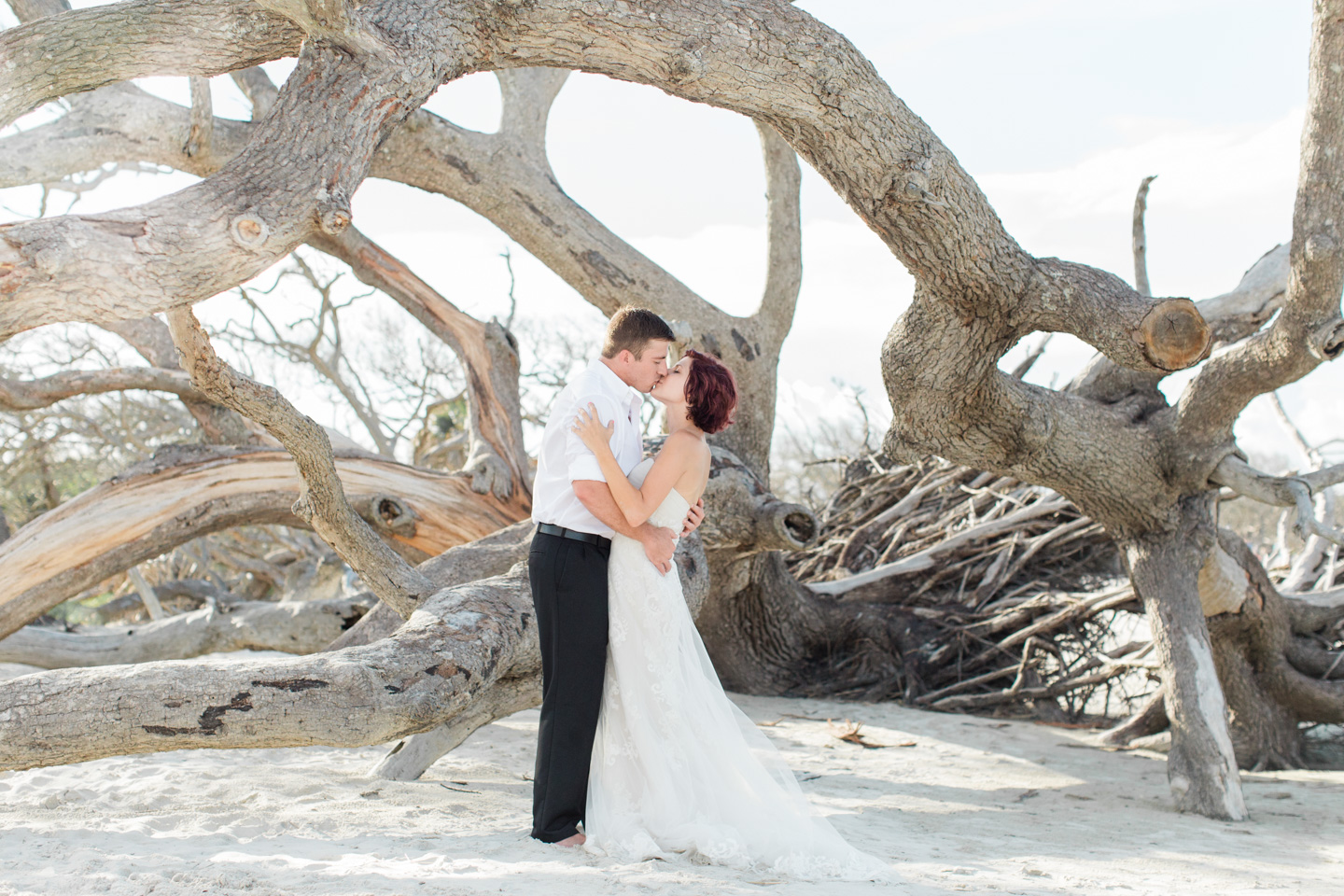 Romantic Driftwood Beach Wedding Photos.