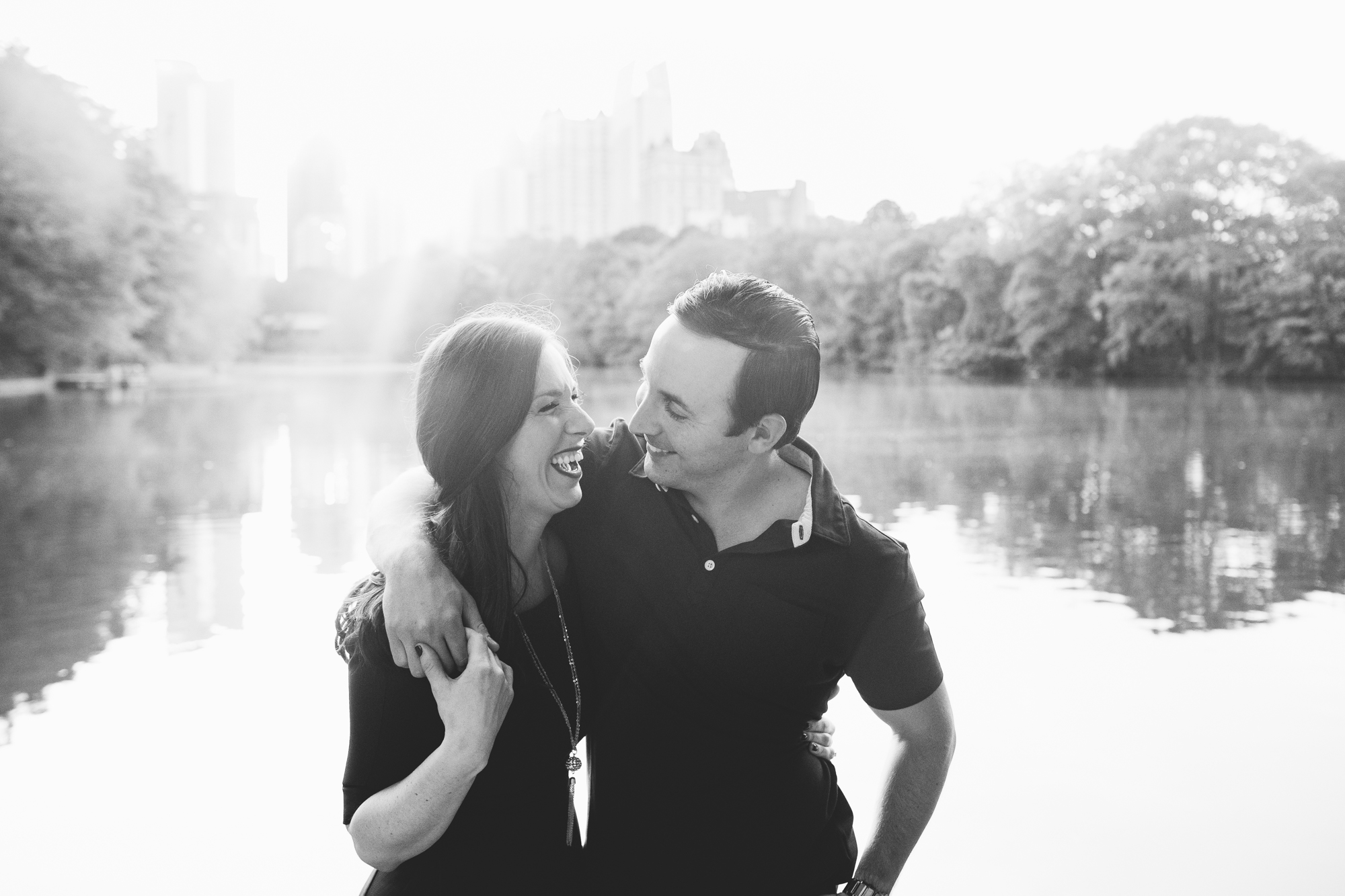 Between the lake and skyline, Piedmont park is a beautiful option for engagement pictures.