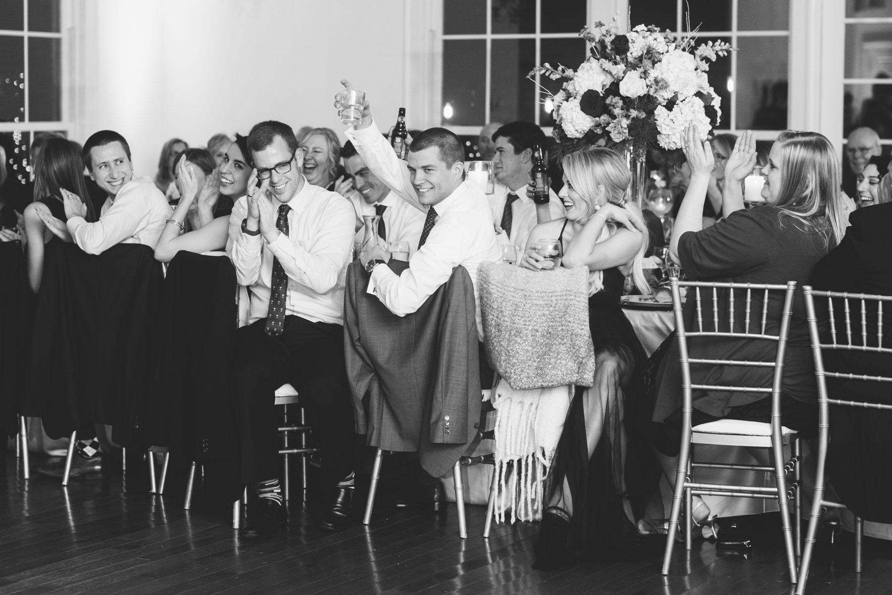 Reception reactions during toasting.