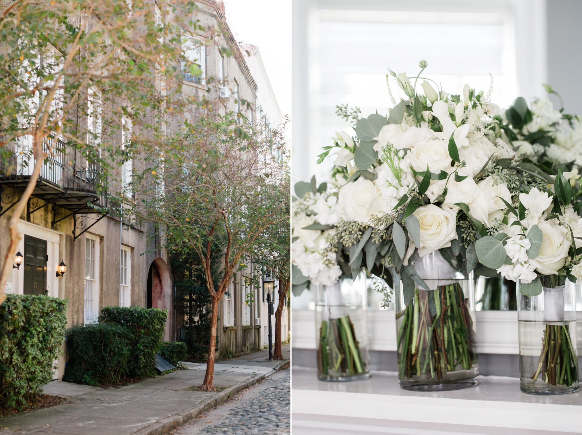 Downtown Charleston is the perfect setting for a first look. Photos by Destination wedding photographer, Rebecca Cerasani