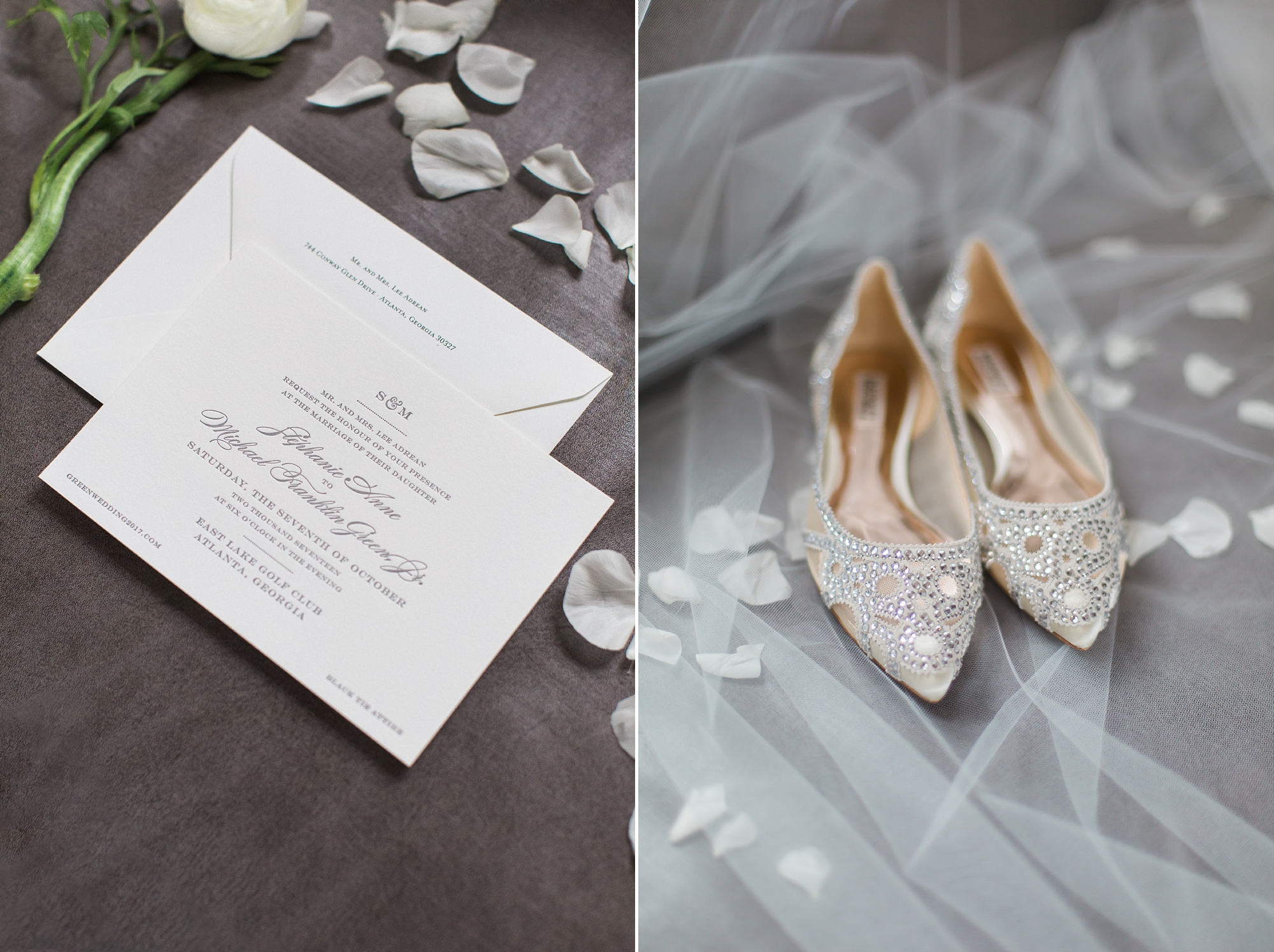 Wedding Shoes and Wedding Invitation Suite by Top Wedding Photographers Leigh and Becca at East Lake Golf Club